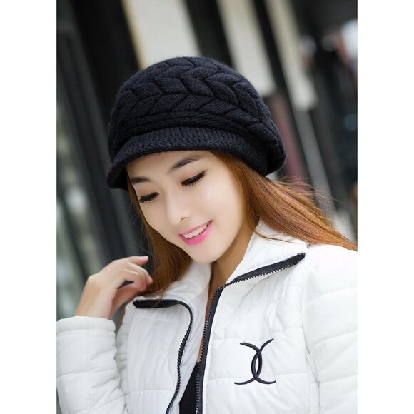 〽️Women’s _2hats(black+grey) Winter Warm Knit Wool Snow Ski Hat with Visor